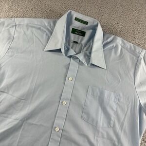 Vintage Sears Shirt Mens XL 17 Short‎ Sleeve Button Up Blue Lightweight 70s 80s